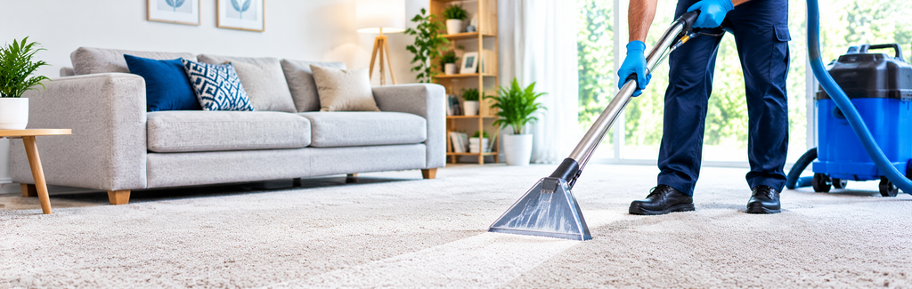 Home professional carpet cleaning in a bright living room